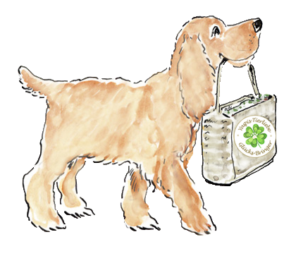 Versandkostenfreie Lieferung. Symbolisiert, Hund mit Tasche im Maul.